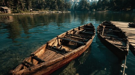 Fototapeta premium Wooden boats on calm lake