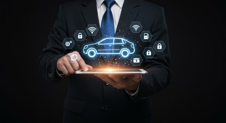 Connected car technology displayed on a tablet