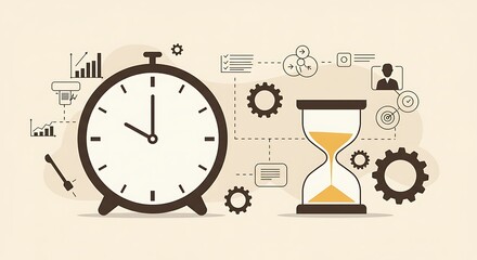 Time Management: Clock, Hourglass, and Workflow