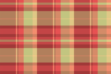 Menswear pattern textile background, invitation plaid fabric check. Mexican tartan texture vector seamless in red and orange colors.