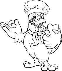 Fototapeta premium A chicken chef hat cartoon rooster cockerel bird mascot