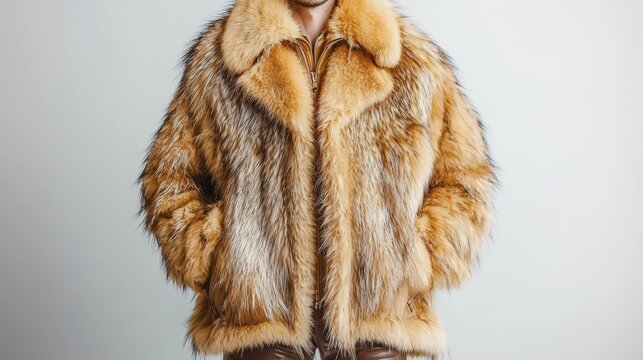 A luxurious fur coat paired with leather pants,