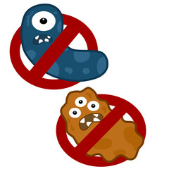 No Germs Allowed - Blue and Orange Microbes on white background.