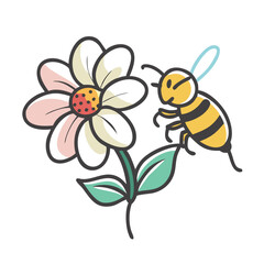 bee on a flower icon, bee on a flower vector illustration-simple illustration of bee on a flower, perfect for bee on a flower logos and icons