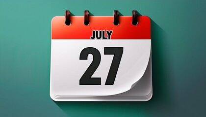 Illustration of paper calendar with date 27 July. Day and month for birthday, anniversary or appointment