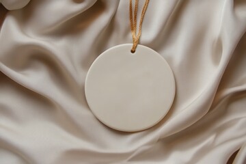 Blank white ceramic ornament mockup on silk background