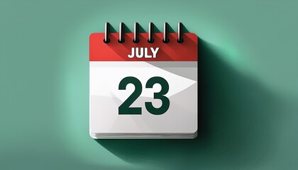 Illustration of paper calendar with date 23 July. Day and month for birthday, anniversary or appointment