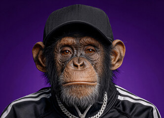 Happy monkey, ape with funny on colored background - Creative conceptual idea for advertising, funny poses, poster	