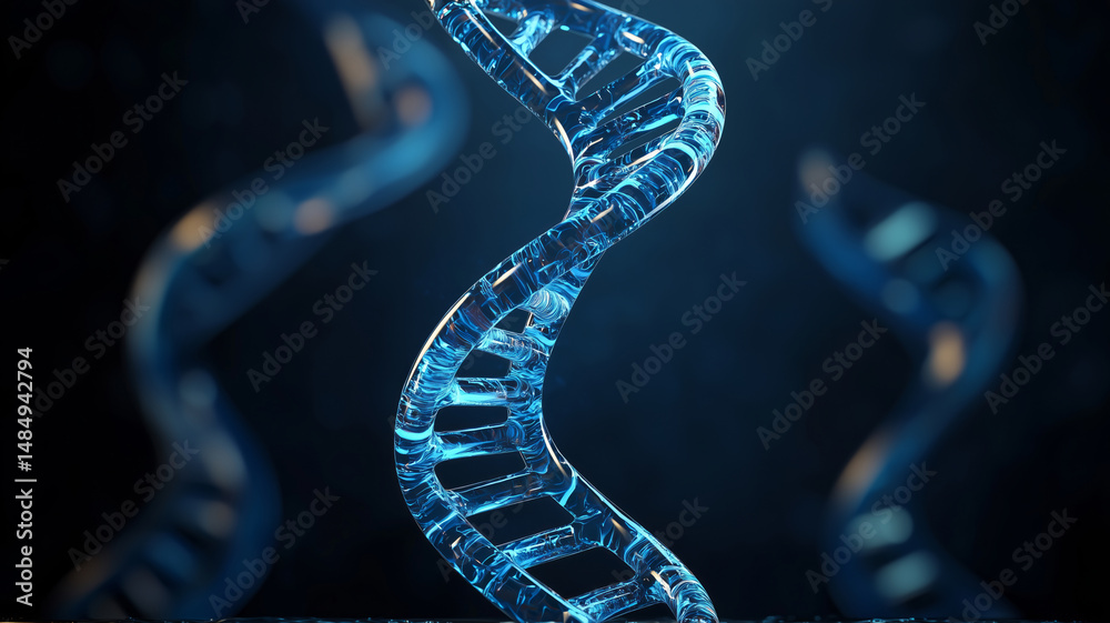 Aufkleber dna close-up on dark blue background. view under the microscope. generative ai