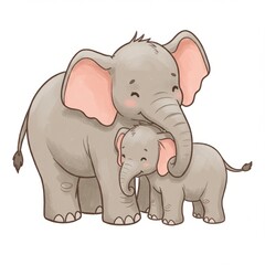 Fototapeta premium Adorable illustration of a mother elephant affectionately nuzzling her baby elephant in a serene setting - elephant clipart