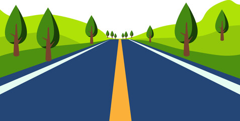 Highway Road With Grass And Mountain Illustration