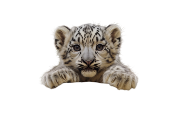 Adorable Snow Leopard Cub Paws Over Edge Wild Animal Cute Wildlife on transparent background