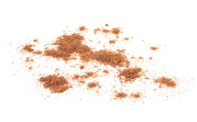 Piles of nutmeg powder isolated on white