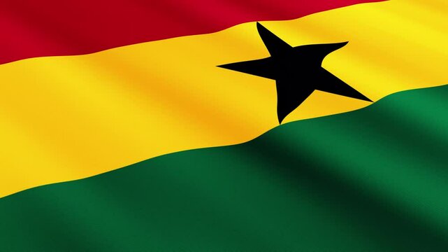 Ghana Flag Waving Gently in the Wind, Close-Up Full-Frame Perspective, Soft Fabric Texture, Slow Motion, Natural Movement, Waving Flag Background