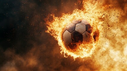 Fototapeta premium A volleyball exploding into flames as itâ€™s hit, dramatic and powerful