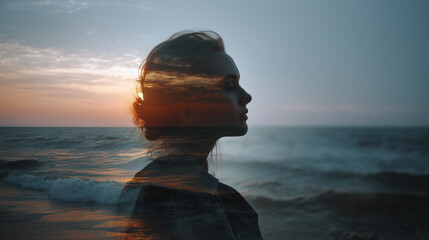  Evening Double Exposure on the Ocean