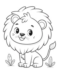 cute lion illustration. black outline. for kids coloring page