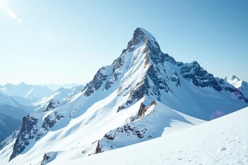 Snow-covered mountain peak, pristine white scene, icy, snowy