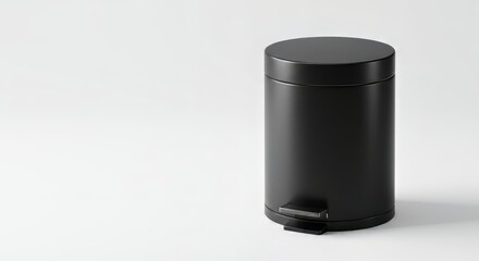Modern Black Step Trash Can on White Background Studio Shot