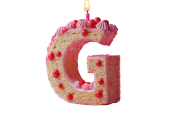 Pink Birthday Cake Letter G Sweet Treat Party Decor Alphabetical Baking on transparent background
