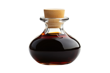 Elegant Balsamic Vinegar Bottle Dark Glass Cork Gourmet Food Rich Flavor on transparent background