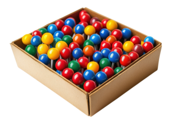 Colorful Wooden Balls in Box Craft Supplies Rainbow Colors DIY Project Fun on transparent background