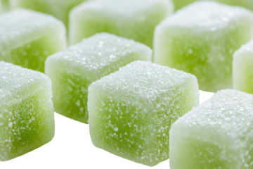 Sweet Green Candy Cubes Delightful Sugar Refreshing Gummies Tasty Treats on transparent background