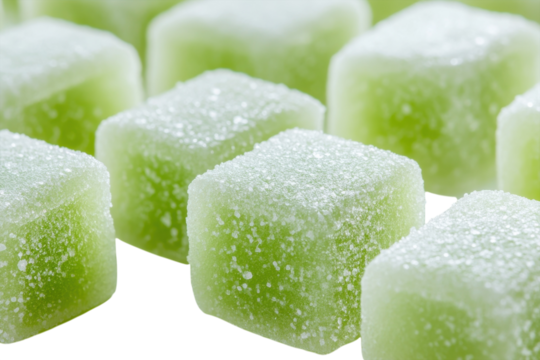 Sweet Green Candy Cubes Delightful Sugar Refreshing Gummies Tasty Treats on transparent background - Powered by Adobe