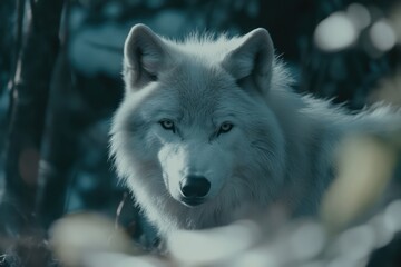 Obraz premium White wolf with piercing eyes looking directly into camera