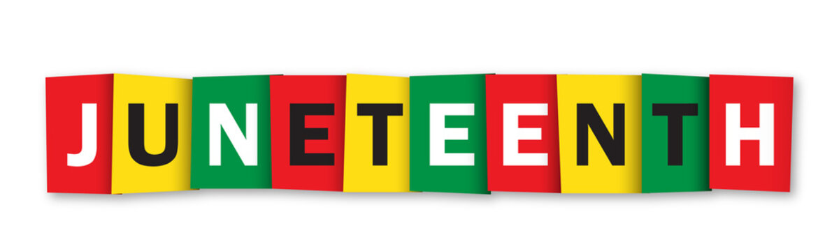 JUNETEENTH red, yellow and green typography banner on transparent background