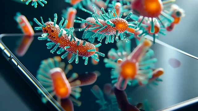 contaminated phone screen under microscope