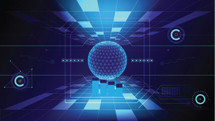 Abstract Global Data Hub Futuristic Blue Sphere with Information Interface