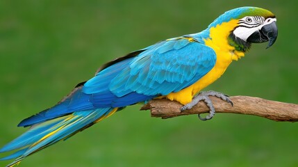 Obraz premium Vibrant Blue and Yellow Parrot Sitting on Branch in Natural Habitat