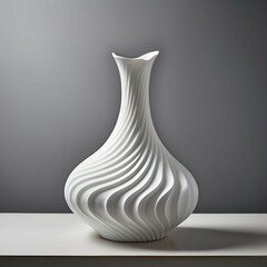 A pure white ceramic vase shaped like a ripple in water, frozen in time.