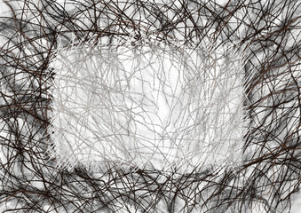 Background with a place for text or lettering. For a postcard, invitation or advertisement. Drawing in gothic dark style. Black bush branches in early spring or late autumn