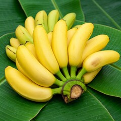 Bunch of Raw Organic Bananas Ready to Eat with nanana leaves as background