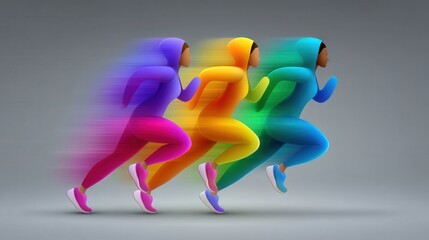 Obraz premium Diverse athletes in motion representing vibrancy and speed captured in a dramatic stylistic manner showcasing empowerment and dedication to fitness reflecting high energy