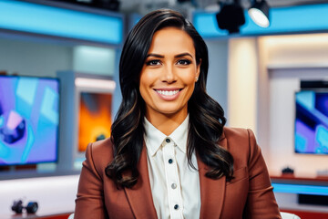 Confident Female News Anchor in Studio