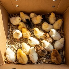 chicks on the box , cute and beautiful 