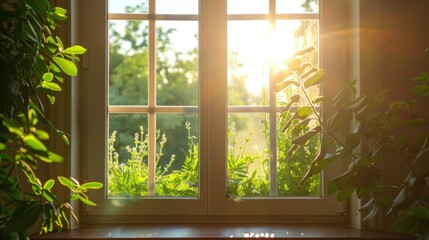 Fototapeta premium Open office window with sunlight pouring in stock photo --ar 16:9 --raw --v 6 Job ID: 9a61ae21-8338-4837-831d-b159198781b7
