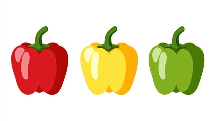Three bell peppers red, yellow, green