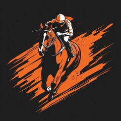 Silhouette of racing horse with jockey. Logo. Design icons. Equestrian sport. Jockey riding jumping horse. Poster. Sport. Vector Illustration.
