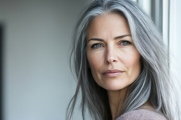 Fototapeta premium Regrown gray hair roots on aging woman