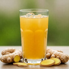 a glass of cold ginger tea with  ice cube