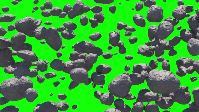 Asteroid belt. 3D generated animation fx with z-depth channel. Has a green screen for easy compositing.
