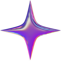 Abstract 3D y2k chrome shape clipart,  iridescent liquid form isolated. Render of geometric metal illustration