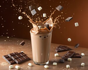 Chocolate milkshake with marshmallows and chocolate chunks delicious drink