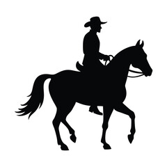Cowboy Riding Horse Silhouette Vector Illustration.