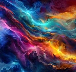 Fototapeta premium Abstract Cosmic Art: Vibrant Space Nebula Explosion of Colors