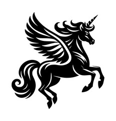 Fototapeta premium Flying Pegasus Horse Silhouette Logo in Black Vector on White